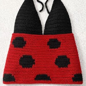 Red and Black ladybug Crochet Halter Top